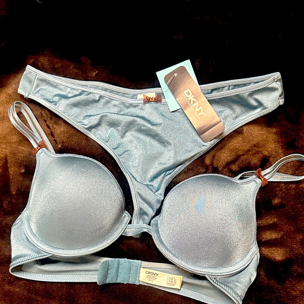 DKNY Women's Shimmering Teal Bra Set
